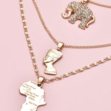 Load image into Gallery viewer, 3 Pcs/Set Vintage Crystal Elephant Pyramid Ancient Egyptian Pharaoh Map Pendant Multilayer Gold Necklace Punk Lady Jewelry Gifts