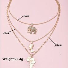 Load image into Gallery viewer, 3 Pcs/Set Vintage Crystal Elephant Pyramid Ancient Egyptian Pharaoh Map Pendant Multilayer Gold Necklace Punk Lady Jewelry Gifts