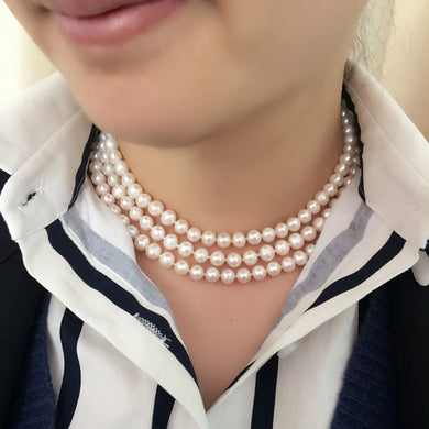Collana da donna con 3 file di perle naturali da sposa, collana girocollo con perle multistrato regalo di nascita per la madre, gioielli in argento 925 