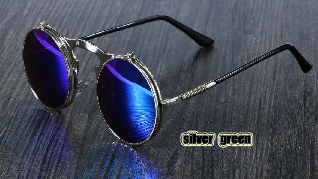3057 Steampunk Sunglasses Round Metal Women Style Retro Flip Circular Double Metal Sun Glasses Men CIRCLE SUN GLASSES