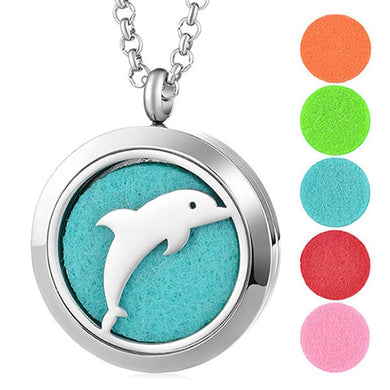 30mm Perfume Diffuser Locket Necklace Dolphin 316L Stainless Steel Magnetic Randomly Send 5pcs Oil Pads as Gift VA-813