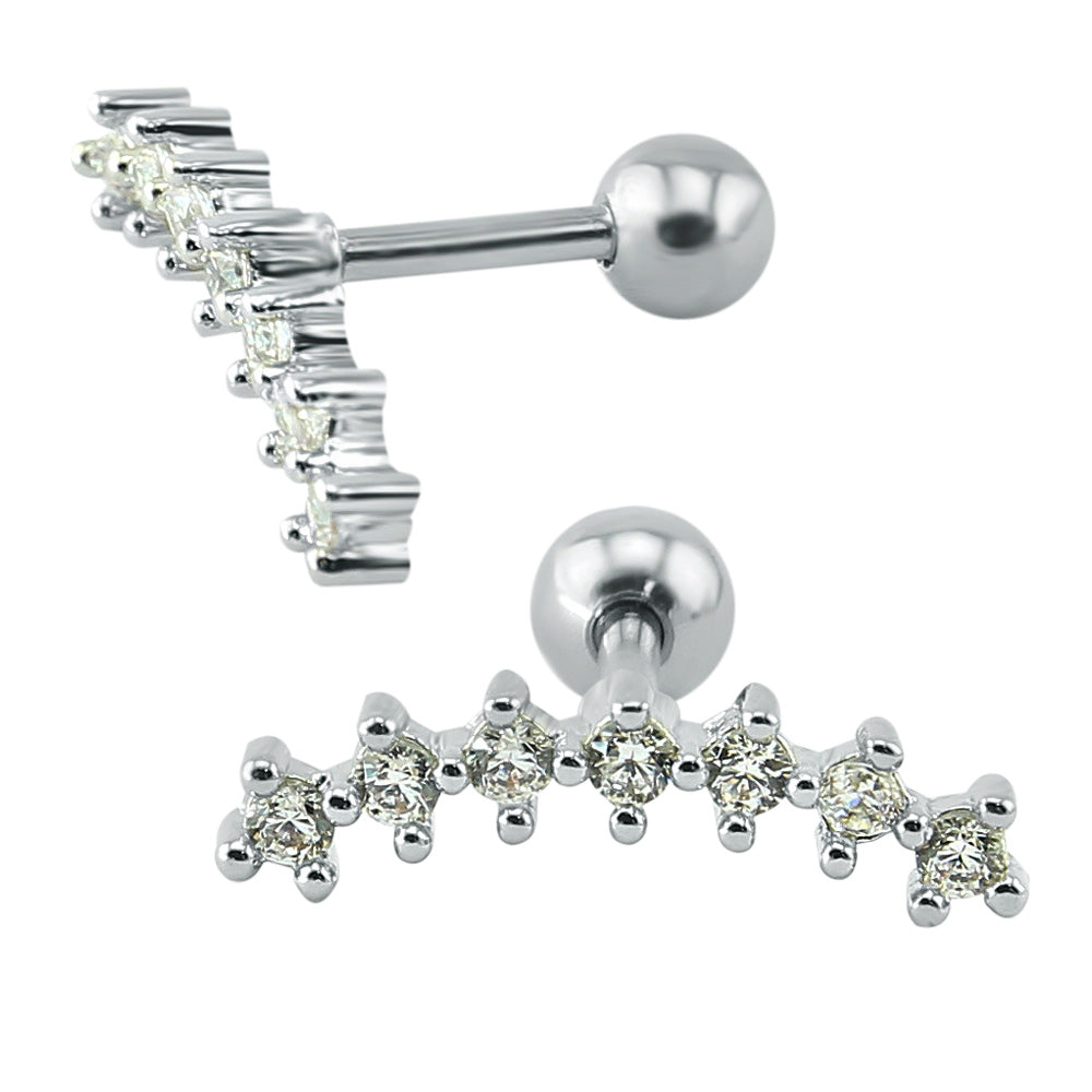 316 Stainless Steel Fashion Piercing Jewelry Seven Dazzling CZ Zircon Stud Earcuff Line Type Stud Earrings For Women Accessories