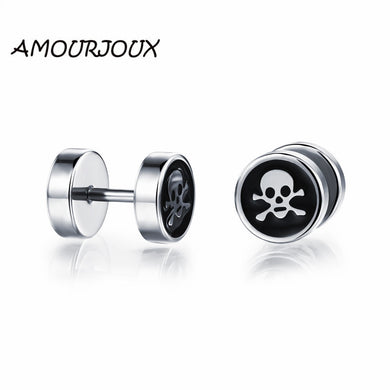 316L Stainless Steel Silver Plated Skull Head Shaped Round Male Stud Earrings for Men Studs Earring for Man Boyfriend Gift