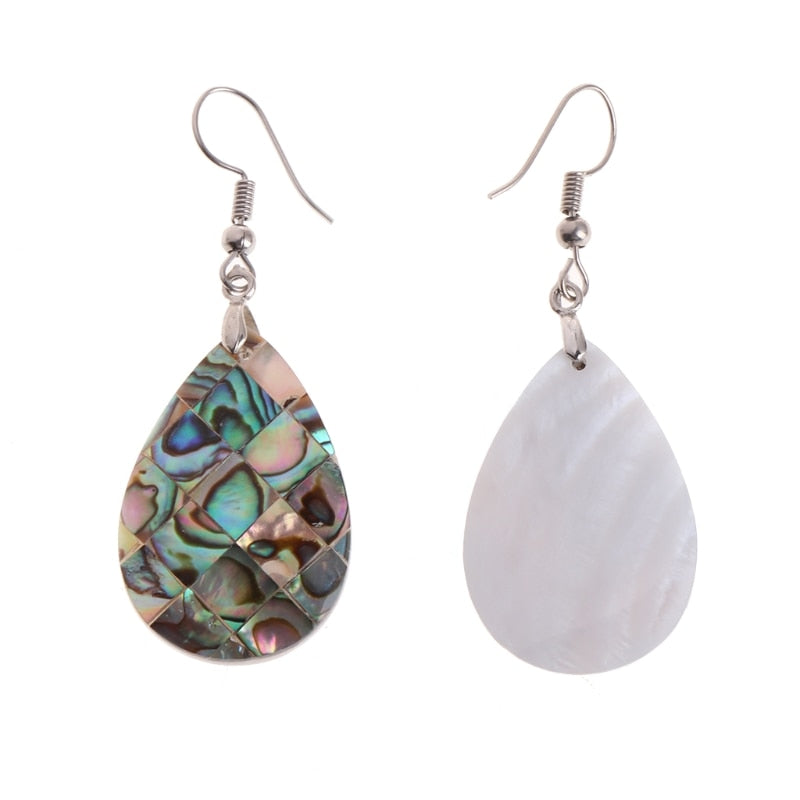 31x21mm Drop Shape Colorful Natural Abalone Shell Swings Dangle Earrings-M15