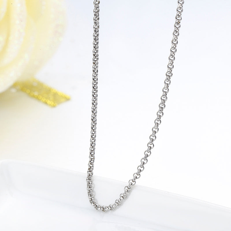 35-70cm 925 Sterling Silver Circle Rolo Chain Necklace Women Girl Italy Jewelry kolye collares collane collier ketting sieraden