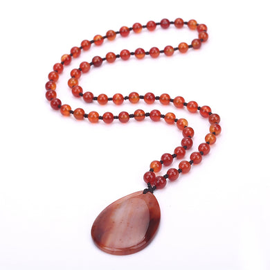 3A Natural Red Agate Drop Long Necklace Pendant Reiki Healing Stone White Crystal Quartz Beads Jewelry Making Necklace Women Men