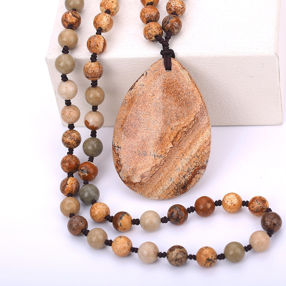 3A Original Natural Agate Gemstone Stone Amber Water Drop Necklaces Pendant Tiger Eye Lapis Lazuli Crystal Reiki Healing Jewelry