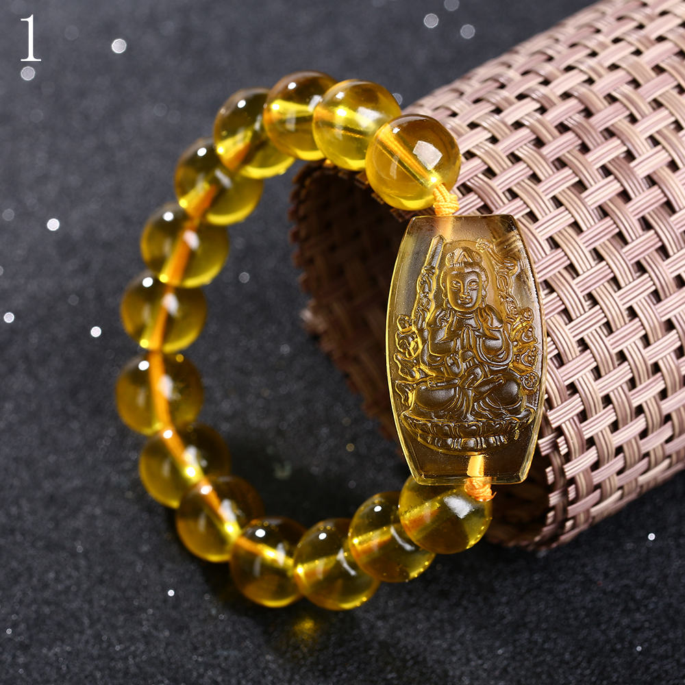 3A Topaz Crystal yellow Buddha Beads Bangles & Bracelets Handmade Jewelry Ethnic Bracelet Reiki for Women Men Carving guard 2018