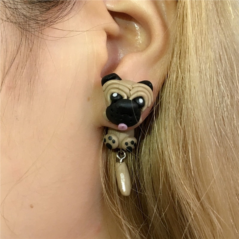 3D Sharpei Pug Dog Earrings For Women Polymer Cl Cartoon Animal Stud Earring Jan4 -W128