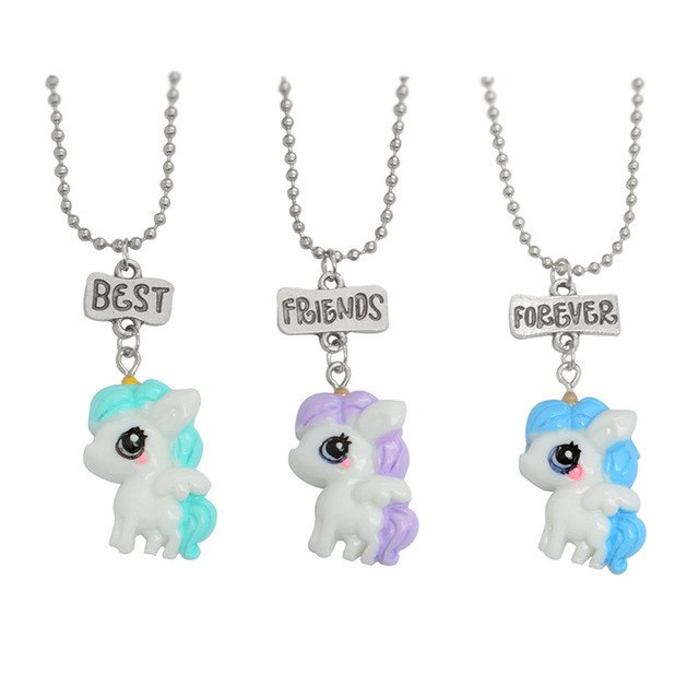 3pcs/set Unicorns BEST FRIENDS FOREVER Pendant Necklaces Keychains BFF Friends Cartoon animal jewelry gifts for Kids girls