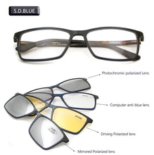 Load image into Gallery viewer, 4+1 Suit Itay Designer Ultem Magnet Clip On Sunglasses Women Square Spectacles Magnetic Photochromic Sunglasses Men Polarized
