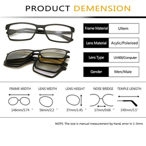 4+1 Suit Itay Designer Ultem Magnet Clip On Sunglasses Women Square Spectacles Magnetic Photochromic Sunglasses Men Polarized