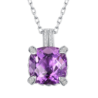 4.1ct Square Natural Amethyst Pendant Necklace Women 925 Sterling Silver Necklaces & Pendants Christmas Gifts