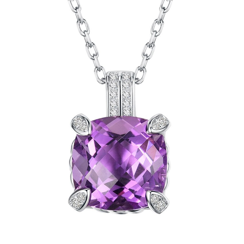 4.1ct Square Natural Amethyst Pendant Necklace Women 925 Sterling Silver Necklaces & Pendants Christmas Gifts