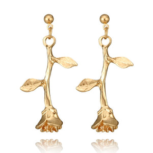4.5cm Simple Handmade Gold Color Rose Flower Earrings Delicate Metal Leaf Dangle Earring For Women Romantic Female Jewelry