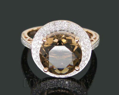 4.66Ct Solid 14kt Rose Gold Diamond Smoke Topaz Round 10x10mm Engagement Wedding Ring