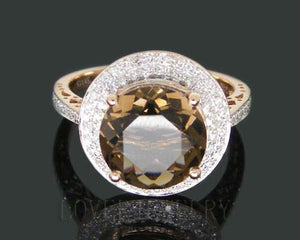 4.66Ct Solid 14kt Rose Gold Diamond Smoke Topaz Round 10x10mm Engagement Wedding Ring