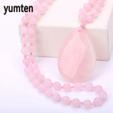 4*6 cm Cristallo Di Quarzo Naturale Giada Rosa Goccia D'acqua Collane Pendenti Con Gemme E Perle Colgantes Mujer Moda Point Healing Wand Maglione catena Regalo 