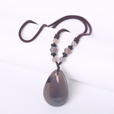 4*6cm Natural Stone 65cm Black Obsidian Agate Healing Crystal Stone Pendant Render Lucky Amulet Crystal Pendant Necklace Charms
