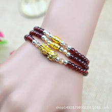 Load image into Gallery viewer, 4-6mm Natural Garnet Bracelets Wine Red Pearl Transporter Pendant Bracelet Lucky for Women Crystal Gift Multilayer Agate Jewelry