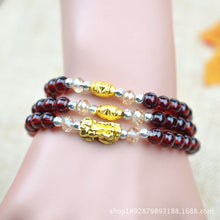 Load image into Gallery viewer, 4-6mm Natural Garnet Bracelets Wine Red Pearl Transporter Pendant Bracelet Lucky for Women Crystal Gift Multilayer Agate Jewelry