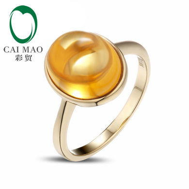 4.92ct Cabochon Cut Bezel Set Yellow Citrine Solitaire 14K Yellow Gold Ring