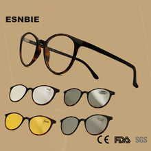 Load image into Gallery viewer, 4 In 1 Ultem Vintage Round Eyeglasses  Women Men Photochromic Polarized Sunglasses Magnetic Clip On Glasses Optical Computer