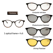 Load image into Gallery viewer, 4 In 1 Ultem Vintage Round Eyeglasses  Women Men Photochromic Polarized Sunglasses Magnetic Clip On Glasses Optical Computer