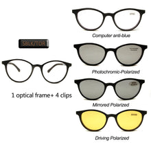 Load image into Gallery viewer, 4 In 1 Ultem Vintage Round Eyeglasses  Women Men Photochromic Polarized Sunglasses Magnetic Clip On Glasses Optical Computer