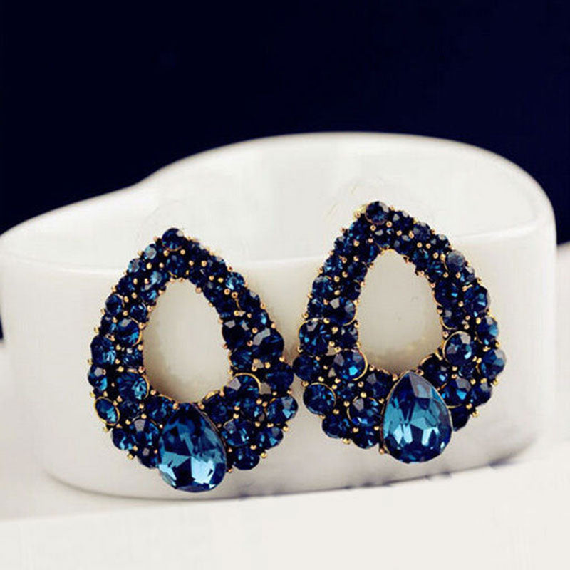 4 Pairs New Fashion Women Lady Elegant Blue Crystal Rhinestone Ear Stud Earring #83204