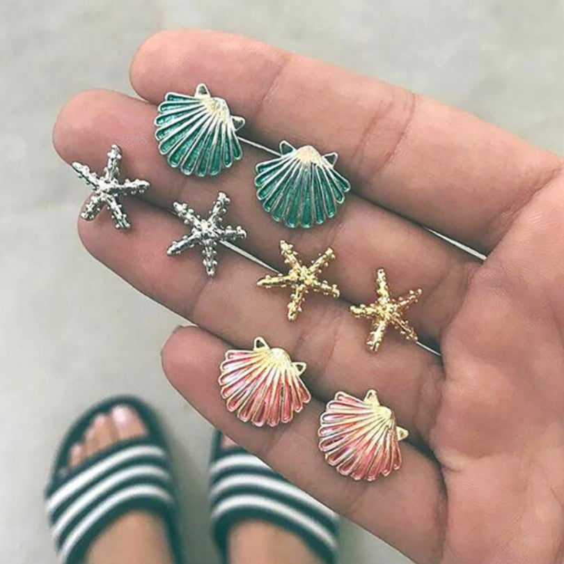 4 Pairs / Set Exquisite Bohemian Earrings Summer Beach Earrings Creative Fashion Jewelry Colorful Shells Starfish Female Earring