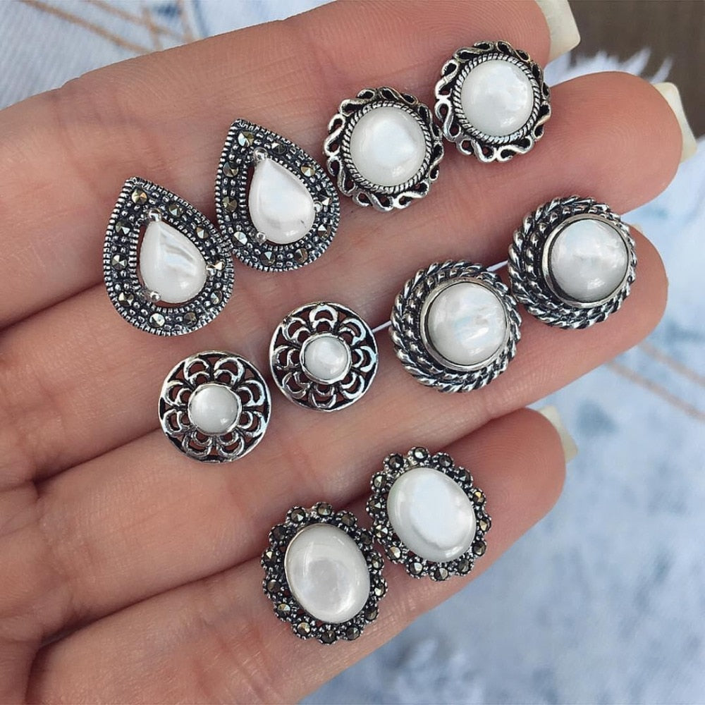 4 Pairs/Set Women Crystal Bohemian Earring Stud Earrings for Women Boucle D'oreille Jewelry Dazzling Cubic Zirconia Opal Brincos