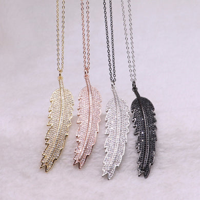 4 Pieces Micro pave Zircon pendant necklace feather shape pendant necklace High quality 18'' necklace slim chain necklace3468