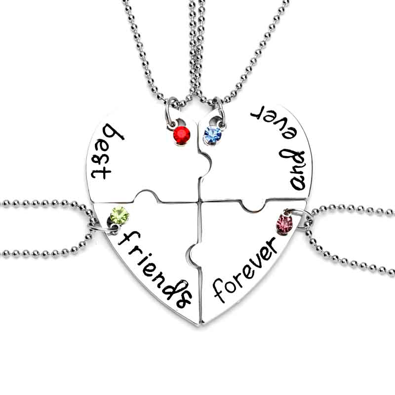 4 pieces / set Best friends forever and forever BFF Friends Necklace Set 4 Pieces Heart Shape Puzzle Pendant Necklace Jewelry