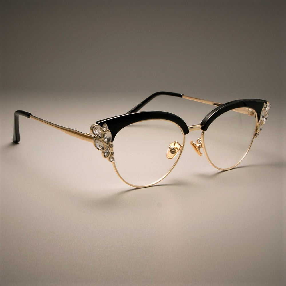 GORGEOUS Ladies Cat Eye Shiny Rhinestones Glasses Frames For Women Eyewear Optical EyeGlasses