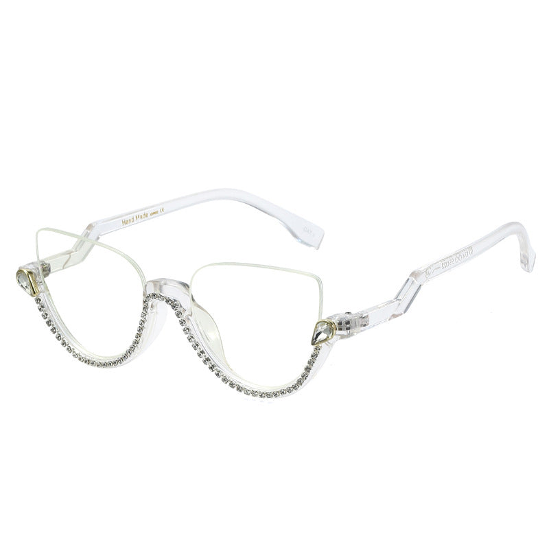 45159  Diamond Women Anti Blue Light Glasses Frames Half-frame Computer Eyeglasses