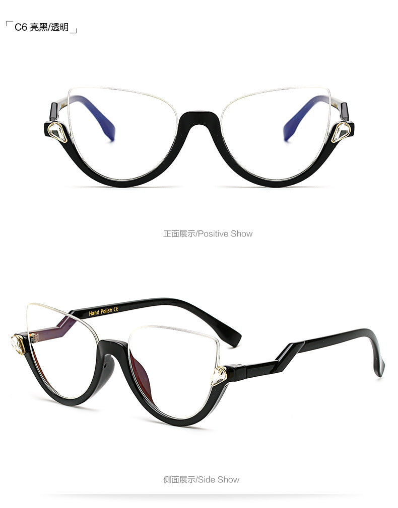 45159 Semi-Rimless Cat Eye Anti Blue Women Glasses Frame Crystal Diamonds EyeGlasses Frames Lady Eyewear