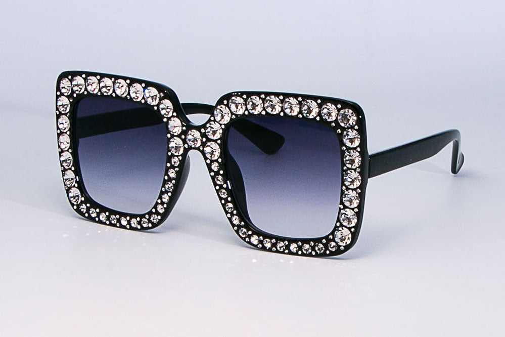 45321 Crystal Rim Women Sunglasses Glitter Square Ladies Retro Brand Desginer Female Shades