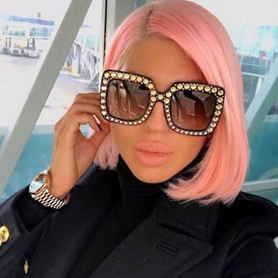 45321 Crystal Rim Women Sunglasses Glitter Square Ladies Retro Brand Desginer Female Shades