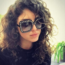 Load image into Gallery viewer, 45321 Crystal Rim Women Sunglasses Glitter Square Ladies Retro Brand Desginer Female Shades