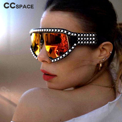 45448 Goggles Sunglasses Women  Shades Pearl Glasses Frame Red Mirror Glasses Oversized UV400 Brand Glasses Female