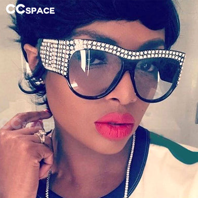 45482 CCSPACE Oversized Rhinestone Frame Square Sunglasses For Women Diamond Shiny Brand Glasses Designer Female Shades
