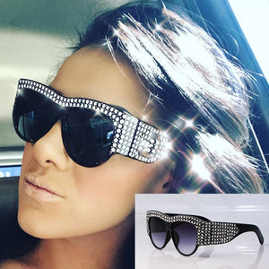45482 CCSPACE Oversized Rhinestone Frame Square Sunglasses For Women Diamond Shiny Brand Glasses Designer Female Shades