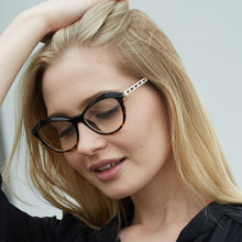 Carica l&#39;immagine nel visualizzatore di Gallery, 45525 Cat Eye Montature per occhiali quadrati da donna Gambe in pelle metallica da donna Occhiali da vista per computer 