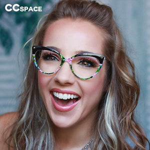 45651 Cat Eye Optical Glasses Frames Women Floral Rivet Computer EyeGlasses