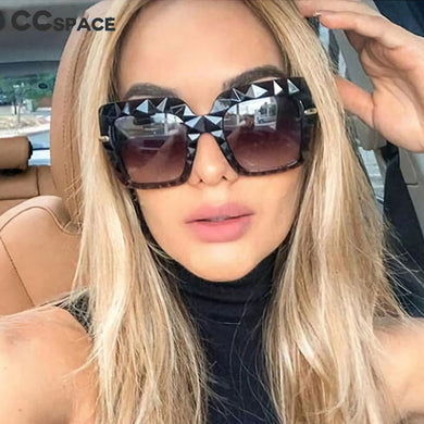 45724 Big Frame Square Frame Crystal Cutting Sunglasses Women Shades Uv400 Vintage Glasses