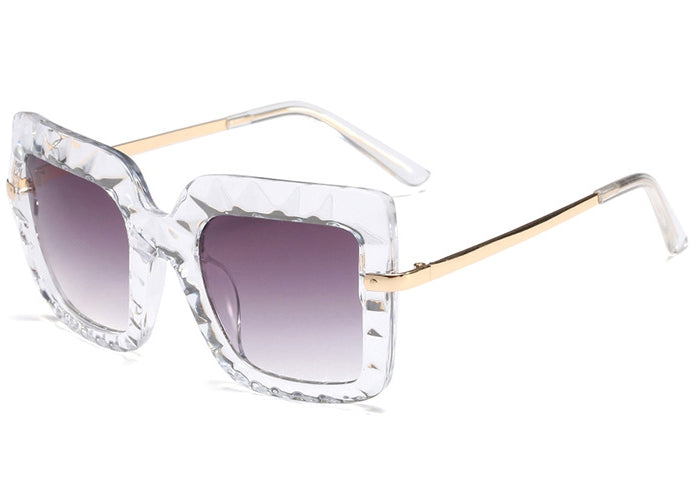 45724 Big Frame Square Frame Crystal Cutting Sunglasses Women Shades Uv400 Vintage Glasses