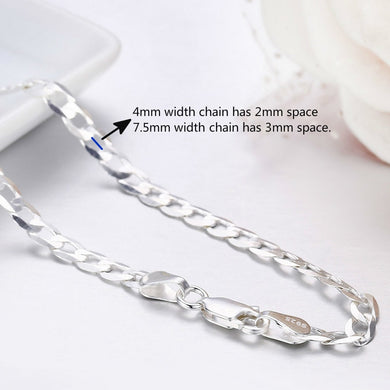 45cm-80cm Ultra-thin 925 Sterling Silver Curb Chain Link Necklaces Women Men Jewelry collares kolye Collier 4mm 7.5mm ketting