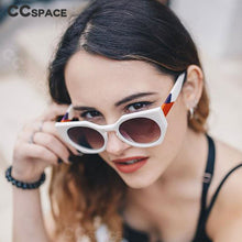Load image into Gallery viewer, 46016 Round Cat Eye Sunglasses White Tea For Women CCSPACE Brand Glasses Designer Male Female Shades