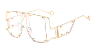 46215 Metal Rivet Eyewear Oversized Mirror Square Sunglasses Men Women Shades Glasses Trend Unique Female UV400